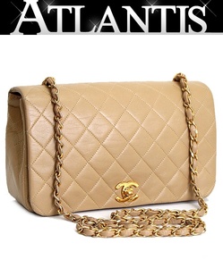 シャネル CHANEL マトラッセ23 フルフラップ チェーンショルダーバッグ ラム ベージュ G金具 【65198】