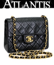 シャネル CHANEL ミニマトラッセ チェーンショルダーバッグ ラム 黒 G金具 【65241】_画像1