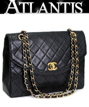 シャネル CHANEL ヴィンテージ マトラッセ シングルフラップ チェーンショルダーバッグ ラム 黒 G金具 【65267】_画像1