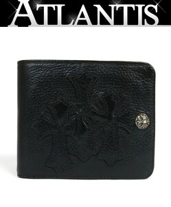 CHROME HEARTS 銀座店 クロムハーツ 美品 1スナップ ウォレット 3セメタリークロスパッチ 二つ折り財布 レザー SV925 黒 95044