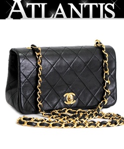 シャネル CHANEL ミニマトラッセ フルフラップ チェーンショルダーバッグ ラム 黒 G金具 【65245】