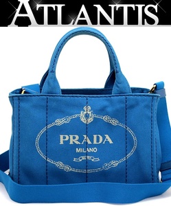 プラダ PRADA カナパ トートバッグ PM 2WAYバッグ キャンバス ブルー 【65381】