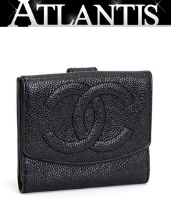 シャネル CHANEL デカココマーク Ｗホック財布 キャビア 黒 5番台 【65393】