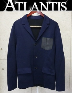 Berluti 銀座店 ベルルッティ レザー ポケット ウール ジャケット メンズ size:M 紺 91554