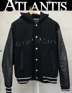 GIVENCHY 銀座店 ジバンシー ロゴ フーデッド バーシティ ジャケット スタジャン メンズ size:50 黒 95024