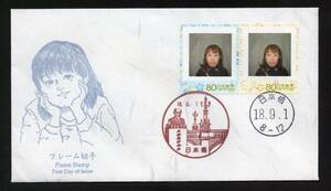初日カバー　写真付きフレーム切手　フラワー　女性　８０円　２枚貼　風景印　日本橋　１８．９．１　