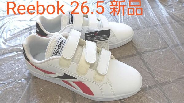 Reebok スニーカー マジックテープ ベルクロ 3連 26.5 白赤青 新品 リーボック ホワイト ネイビー レッド タグ付き