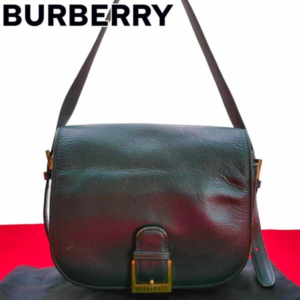 Burberrys バーバリー　ロンドン　レザー　ショルダーバッグ　フラップ　緑　ヴィンテージ グリーン