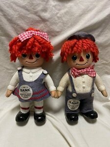 ◎ ROYALTY RAGGEDY ANN & ANDY ラガディ・アン＆アンディ フィギュア１９７４ コインバンク 貯金箱 ２体セット ＵＳＡ ソフビ 現状品