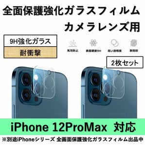 iPhone12ProMax対応 背面カメラレンズ用全面保護強化ガラスフィルム2枚セット
