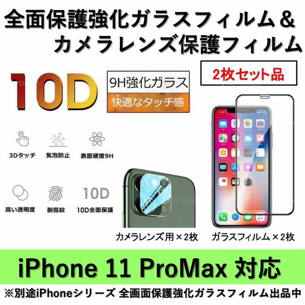 iPhone11ProMax対応 全面保護強化ガラスフィルム&背面カメラレンズ用ガラスフィルムセット2式
