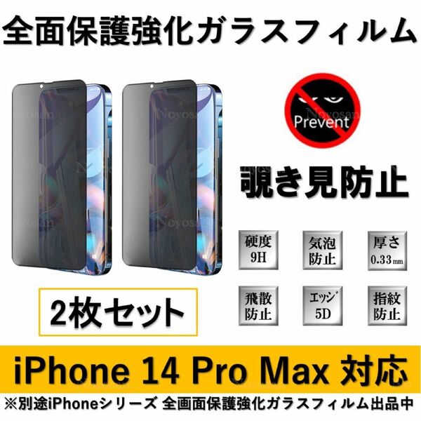 iPhone 14ProMax 覗き見防止全面保護強化ガラスフィルム2枚セット