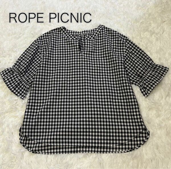 美品☆ROPE' PICNIC ブラウス スキッパー ギンガムチェック 