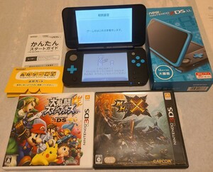 美品　Newニンテンドー2DS LL本体 ブラック×ターコイズ　初期化済　ソフト2本付き