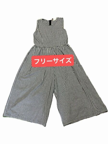 【お値下げ致しました！DHOLIC】ノースリーブオールインワン ワイドパンツ 黒×白チェック柄