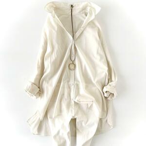 【美品】ノーブル コットンローンシャツ 綿100％ シアー 洗える クリーム シンプル 羽織 Noble レディース