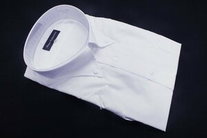 9【大きいサイズ】MarioEsperanza・ボタンダウン・綿混半袖シャツ・ホワイトの無地・4LB（襟廻り48cm）