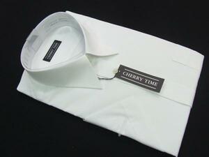 5【CHERRY TIME】フレックス・レギュラーカラ・綿高率混半袖シャツ・ホワイト系の無地・襟廻り40