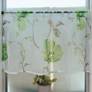 カフェカーテン 花柄 グリーン 1枚 幅100×丈55 のれん 小窓