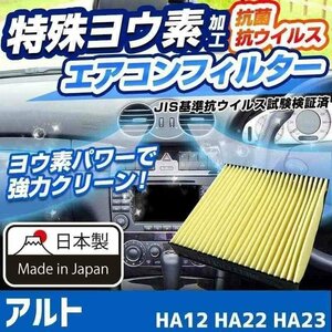 ヨウ素エアコンフィルター アルト HA12 HA22 HA23 1998.10-2004.9 95860-81A10 スズキ 抗菌 抗ウイルス 定形外郵便送料無料