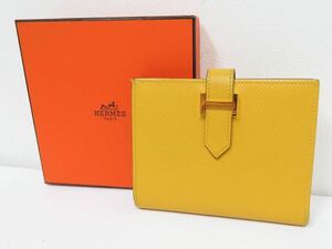 HERMES エルメス ヴォーエプソン ベアン コンパクト 財布　M刻印 二つ折り財布 イエロー系　お財布　H金具　ウォレット