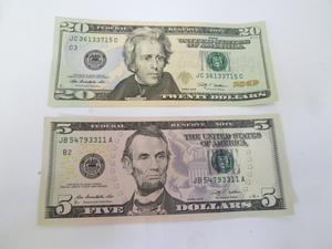 #34220 [ Ryuutsu goods ] America .. country USA dollar dollar bill 20 dollar ×1 5 dollar ×1 $25 total 25 dollar minute 