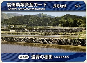 信州農業資産カード　塩野の棚田　【長野県須坂市】　長野地域　No.４ 検　ダムカード　マンホールカード