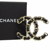 ★E2090 未使用!! シャネル ココマーク レザー チェーン ブローチ B22V ブラック×シャンパンゴールド CHANEL レディース★_画像2