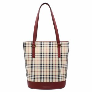 ★E2054 未使用 バーバリー ノバチェック キャンバス×レザー ショルダーバッグ ベージュ×ボルドー BURBERRY レディース★