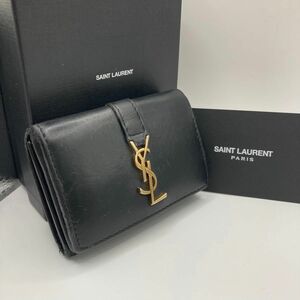 付属有　サンローラン 三つ折り　ブラック　タイニーウォレット　YSL