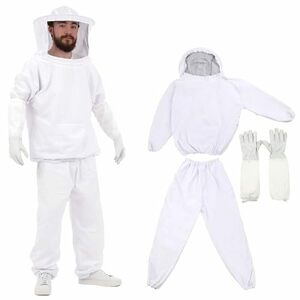養蜂 上下服 フェイスネット 蜂防護服 手袋 3点 防護服 セット蜂の巣 害虫 蜂 養蜂用 駆除 に