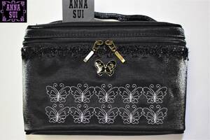 AS-か　新品本物即決　メイクポーチ　ANNA SUI　アナスイ　黒バニティバッグ　化粧品入れ　花柄バタフライ蝶々　ブランドギフトプレゼント