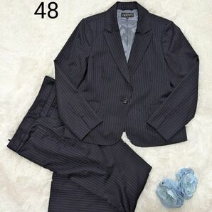 【大きいサイズ】48(5L相当)　INDIVI　ストライプ　パンツスーツ　セット