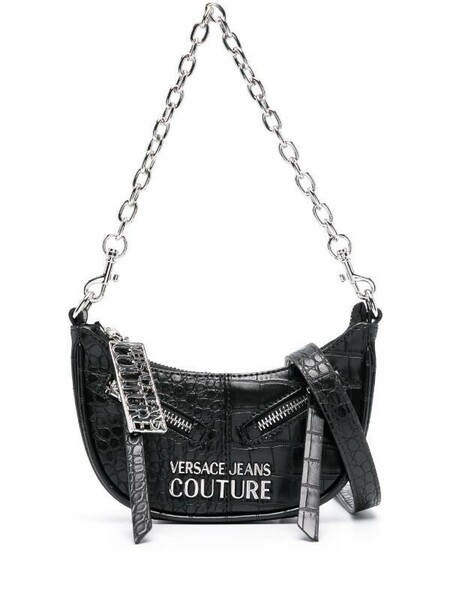 VERSACE JEANS COUTURE ヴェルサーチジーンズクチュール クロコエンボス ショルダーバッグ　ハンドバッグ ブラック ※発送まで7〜9日