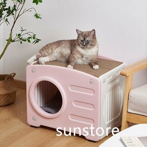 キャットハウス 猫小屋 組立式 猫 ベッド 安心安全 ペットハウス プラスチック製 小型犬小屋 防風 さびない 四季兼用　洗える ピンク