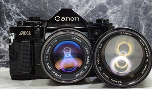 【整備済収集品】 Canon A-1＋NEW FD 50mm f1.4＋135mm f2.8 単焦点2本セット 各動作良好 持病シャッター鳴きなし フィルムカメラ一眼レフ