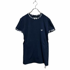 ●洗濯プレス済み● EMPORIO ARMANI エンポリオアルマーニ 半袖Tシャツ ストレッチ ネイビー 袖切り替え 迷彩 sizeM【2140】