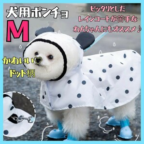 犬用 レインコート ポンチョ 雨具 散歩 梅雨 着脱簡単 ペット用 カッパ　水玉　フード　Mサイズ