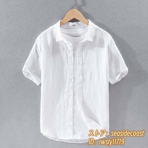 半袖シャツ■新品 メンズ ワイシャツ リネンシャツ 亜麻100% 夏 サマー 清涼感 心地良し 麻シャツ 無地 カジュアル 六色選択 ホワイト XL