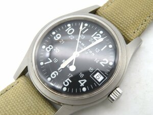 1円◆稼働◆ ハミルトン 9797 カーキ ブラック クオーツ ユニセックス 腕時計 N20401