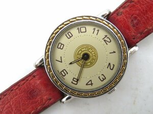 1 иен * работа * Hermes 453913L крем кварц женские наручные часы N20906