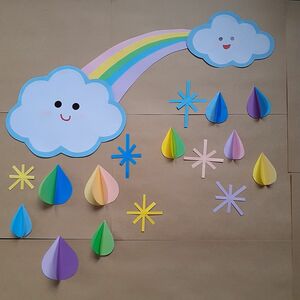 虹　雲　キラキラ　立体雨つぶ　通年　壁面飾り　梅雨　6月7月