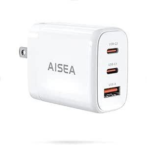PD USB充電器 Aisea 65W GaN Type C 急速充電器 高速充電器 PD対応 USB-C×2 & USB A 3
