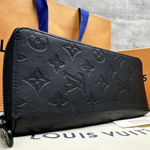 1円■美品/RFID搭載/付属品完備■ルイヴィトン LOUIS VUITTON メンズ ヴェルティカル 長財布 ジッピー モノグラム シャドウ 現行 本革 黒