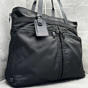 1円■極美品■ TUMI トゥミ メンズコンパニオン バリスティックナイロン ビジネス トートバッグ 大容量 A4◎ PC◎ 肩掛け 本革 黒 ブラック