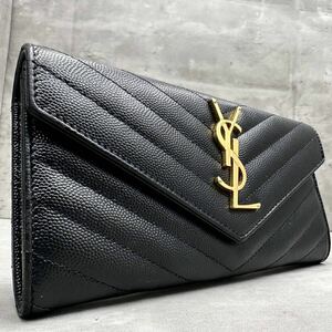 1 jpy # beautiful goods # SAINT LAURENT PARIS sun rolan YSL caviar flap long wallet long wallet leather lady's men's man and woman use black 