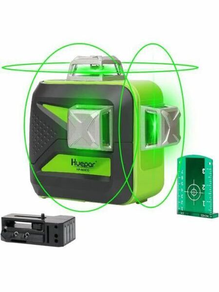 Huepar 3x360° レーザー墨出し器 グリーン 緑色 レーザー クロスライン フルライン照射モデル 高精度 ミニ型 3電源方式 充電可能 603CG