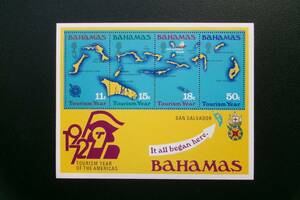 バハマ国発行 バハマ諸島の島々と帆船など観光年切手 小型シート ＮＨ 未使用