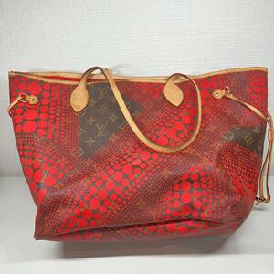 1円〜 LOUIS VUITTON ルイヴィトン トートバッグ ネヴァーフルMM 草間彌生パンプキンドット モノグラム・ウェーブ 赤 レディース