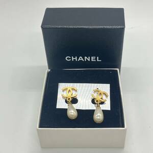 1 jpy ~ 4* [ unused ]CHANEL earrings Chanel here Mark pearl Gold color box attaching unused stop rubber Vintage accessory 